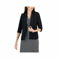 Discount 😀 Kasper 👩 Women's Shawl-Collar Open-Front Cuffed-Sleeve Blazer Black 🎉 -Cheap Kasper Store unnamed file 811