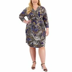 Wholesale ✔️ Kasper Plus Size Paisley-Print Asymmetrical-Front Wrap 👗 Dress Royal Blue Combo 🧨