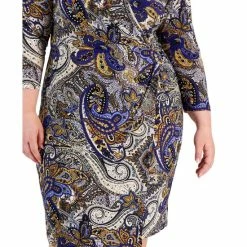 Wholesale ✔️ Kasper Plus Size Paisley-Print Asymmetrical-Front Wrap 👗 Dress Royal Blue Combo 🧨 -Cheap Kasper Store unnamed file 815
