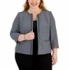 Budget ✔️ Kasper Plus Size Faux-Leather-Trim Tweed Jacket Royal Blue Combo 👏 -Cheap Kasper Store unnamed file 826