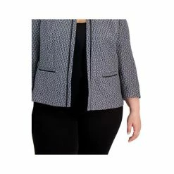 Budget ✔️ Kasper Plus Size Faux-Leather-Trim Tweed Jacket Royal Blue Combo 👏 -Cheap Kasper Store unnamed file 828