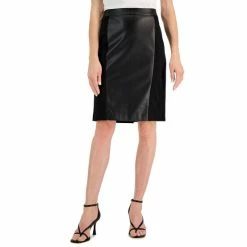 Wholesale 🔔 Kasper Petite Faux-Leather-Front Pencil 👗 Skirt Black ✨