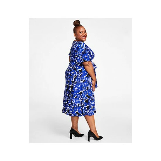 Cheapest ๐ Kasper Plus Size Florinda Flutter-Sleeve Belted ๐ Dress Crimson / Cream Combo ๐ 4 Cheapest ๐ Kasper Plus Size Florinda Flutter-Sleeve Belted ๐ Dress Crimson / Cream Combo ๐ - Image 2