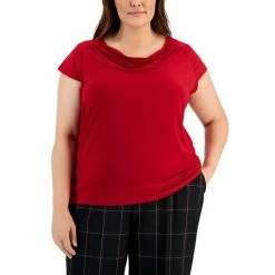 Top 10 🧨 Kasper Plus Size Cap-Sleeve Cowlneck Blouse Fire Red ❤️