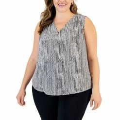 Best Pirce ⌛ Kasper Plus Size Printed Sleeveless Camisole Blouse Fire Red Multi 🔔