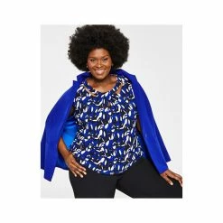 Best Pirce 🎉 Kasper Plus Size Printed Twist-Neck Top Royal Blue/gold Combo 🌟 -Cheap Kasper Store unnamed file 867