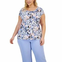 Top 10 🌟 Kasper Plus Size Floral Cowl-Neck Short-Sleeve Top California Sky Multi ⌛