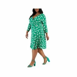 Promo 🌟 Kasper Plus Size Maura Printed 3/4-Sleeve Faux-Wrap 👗 Dress Apple Green Combo 😍 -Cheap Kasper Store unnamed file 880