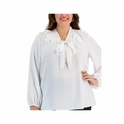 Deals 😀 Kasper Plus Size Ruffled Tie-Neck Blouse Lily White 🎉 -Cheap Kasper Store unnamed file 887