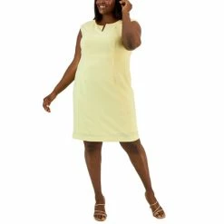Deals 😀 Kasper Plus Size Boat-Neck Sleeveless Sheath 👗 Dress Pale Yellow ✨