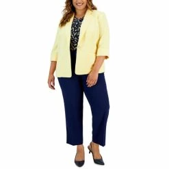 Deals ✨ Kasper Plus Size Twist-Neck Top, One-Button Blazer & Straight-Leg Pants Black 💯