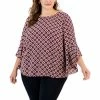 Best Pirce 😀 Kasper Plus Size Printed Flared 3/4-Sleeve Blouse Fire Red Multi 😉 -Cheap Kasper Store unnamed file 901
