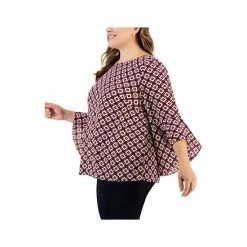 Best Pirce 😀 Kasper Plus Size Printed Flared 3/4-Sleeve Blouse Fire Red Multi 😉 -Cheap Kasper Store unnamed file 903