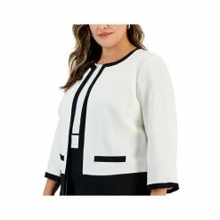 Deals 👍 Kasper Plus Size Contrast-Trim Collarless Jacket Vanila Ice / Black 🌟 -Cheap Kasper Store unnamed file 906