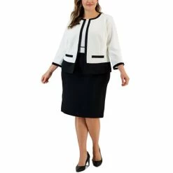 Deals 👍 Kasper Plus Size Contrast-Trim Collarless Jacket Vanila Ice / Black 🌟 -Cheap Kasper Store unnamed file 907