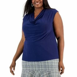 Buy ⭐ Kasper Plus Size Cowlneck Cap Sleeve Top Kasper Navy 👍