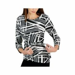 Coupon ✨ Kasper Petite Crewneck 3/4-Sleeve Side-Tie Top Black / Vanilla Ice 🎉 -Cheap Kasper Store unnamed file 957