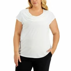Hot Sale ❤️ Kasper Plus Size Cap-Sleeve Cowlneck Top Pale Yellow 🎉