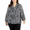 Best Sale 🥰 Kasper Plus Size Printed Ruffled Long-Sleeve Blouse Vanilla Ice Combo ✨