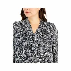 Best Sale 🥰 Kasper Plus Size Printed Ruffled Long-Sleeve Blouse Vanilla Ice Combo ✨ -Cheap Kasper Store unnamed file 972