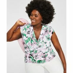 Cheapest 🛒 Kasper Plus Size Printed Cowlneck Top Pink Combo ✨