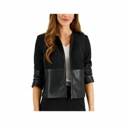 Wholesale ❤️ Kasper Petite Faux-Leather Mixed-Media Jacket, Created For Macy's Black ⌛ -Cheap Kasper Store unnamed file 985