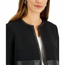Wholesale ❤️ Kasper Petite Faux-Leather Mixed-Media Jacket, Created For Macy's Black ⌛ -Cheap Kasper Store unnamed file 986