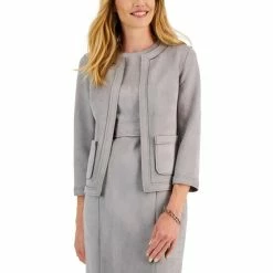 Discount 🔔 Kasper Petite Faux-Suede Framed Patch-Pocket Jacket Pebble 👍