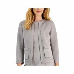 Discount 🔔 Kasper Petite Faux-Suede Framed Patch-Pocket Jacket Pebble 👍 -Cheap Kasper Store unnamed file 993