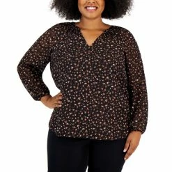 Coupon 🎉 Kasper Plus Size Blouson-Sleeve Top Black Combo 😍